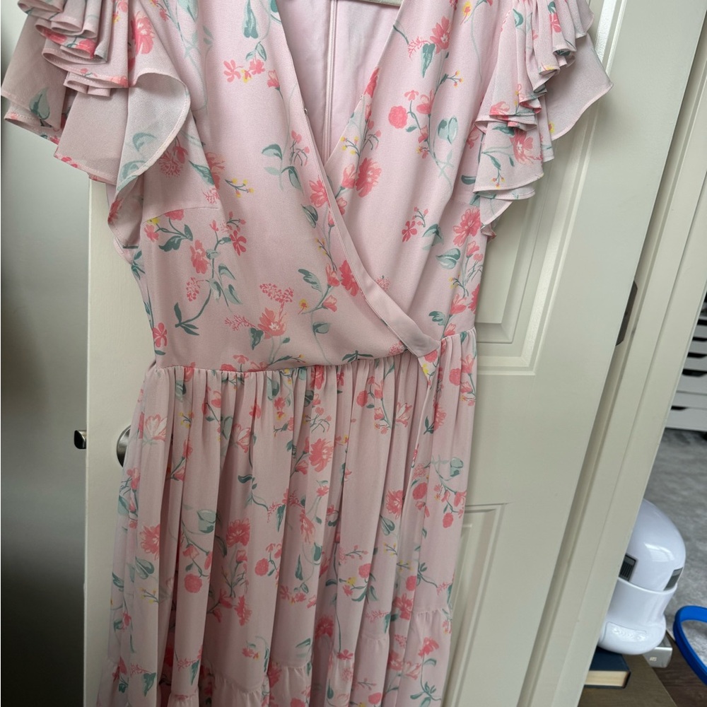Rachel Parcell Blush Pink Floral Wrap Dress - Soft Coral Accents